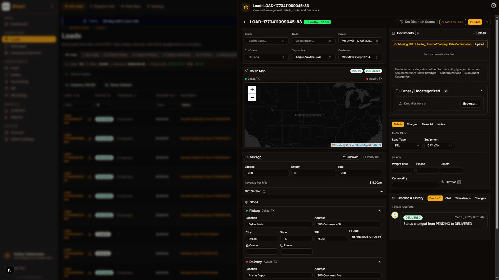 Load detail view with documents